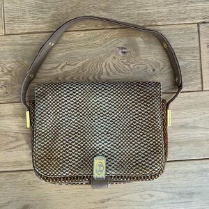Vintage Brown and tan leather bag with gold hardware